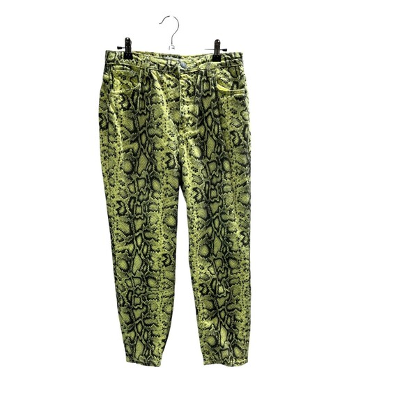 Bershka Jeans Women's Size 6 Yellow Black Snake Print Mom 100% Cotton - Picture 1 of 8